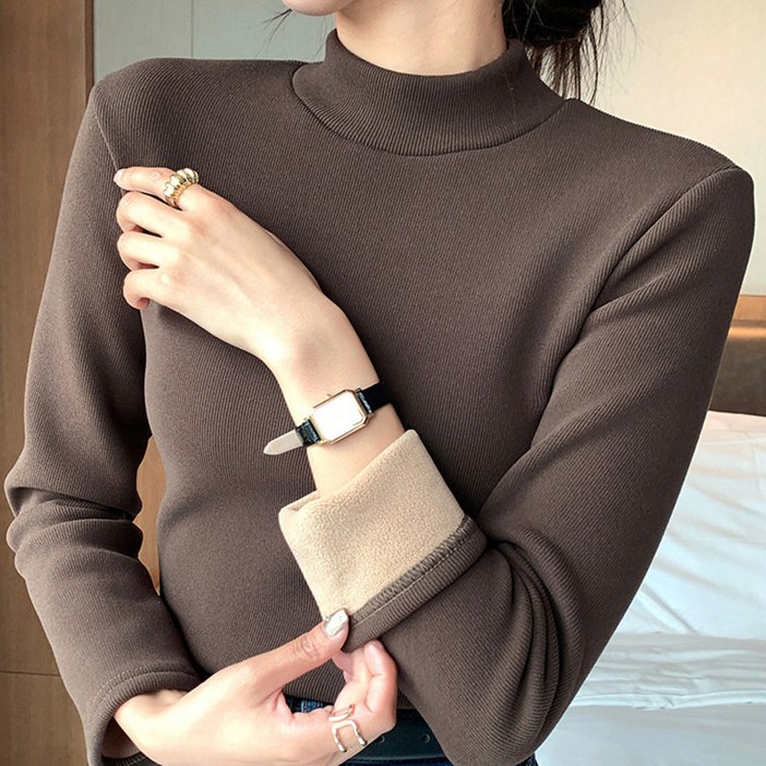 HAM 여성 도톰기모 반목티 긴팔 티셔츠