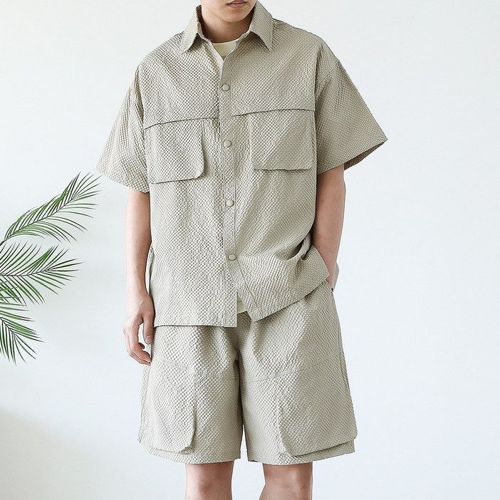 벤티브 남자 오버핏 시어서커 셔츠 5부쇼츠 빅사이즈 셋업