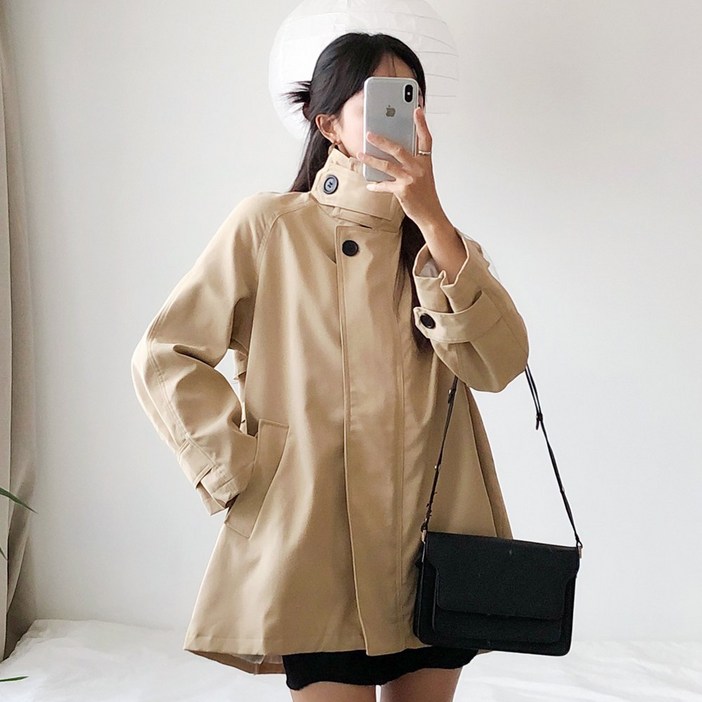 요시아나 당일발송 르네 하이넥 A라인 간절기 하프 야상 트렌치 자켓 2컬러