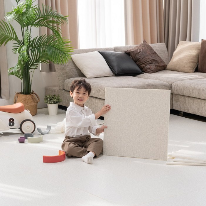 이리로 붙이는 매직 퍼즐매트 거실 층간소음 유아 어린이 안전인증 매트, 4개, 화이트 쉘