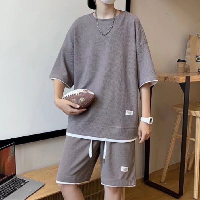 파쿠 여름 데일리 무지 레이어스 상하 반팔티셔츠  반바지 세트