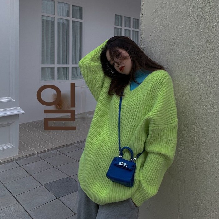 MaoKlein 블루 스웨터 가을 겨울  새로운 학생 게으른 스타일 느슨한 두꺼운 따뜻한 스웨터