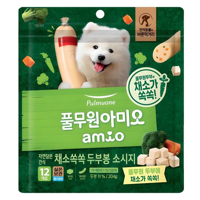 풀무원아미오 강아지 채소 쏙쏙 두부봉 소시지 간식 12p, 두부맛, 204g, 1개