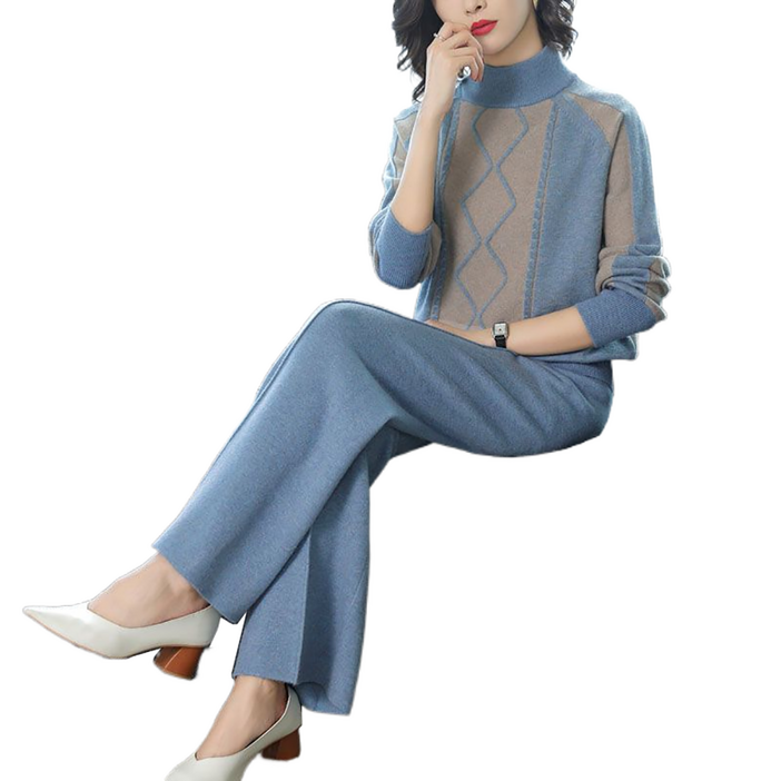 셀럽당 가을 니트 와이드 팬츠 세트 여 빅사이즈 가을 겨울 캐주얼 패션 투피스H02576