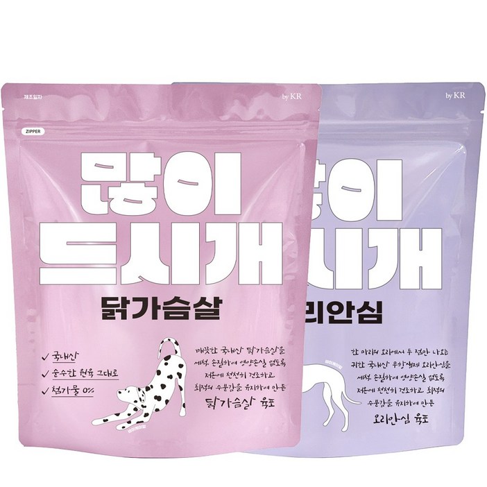 바이케이알 많이드시개 닭가슴살 400g  오리안심 300g 대용량 국내산 강아지 수제간식, 2개