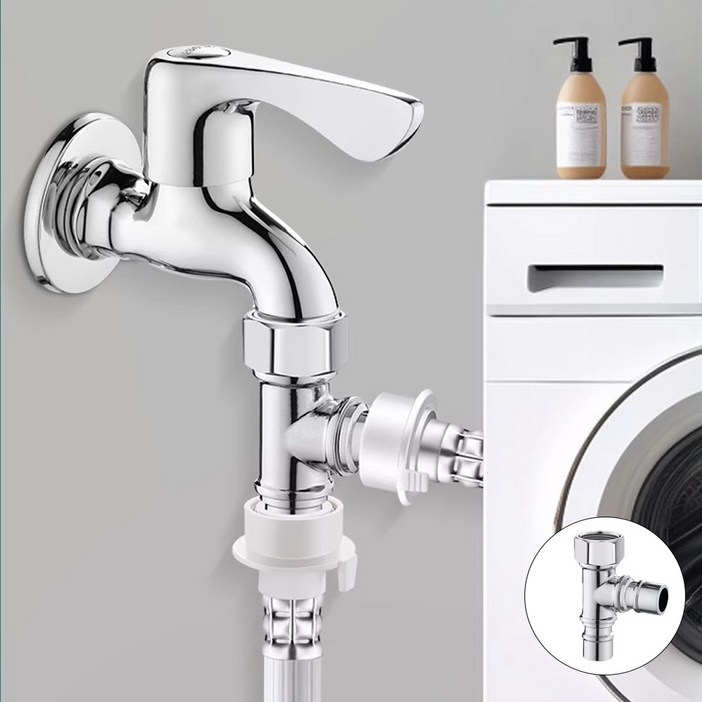 무타공 세탁기 2구 수도꼭지 분배기 황동 360도회전