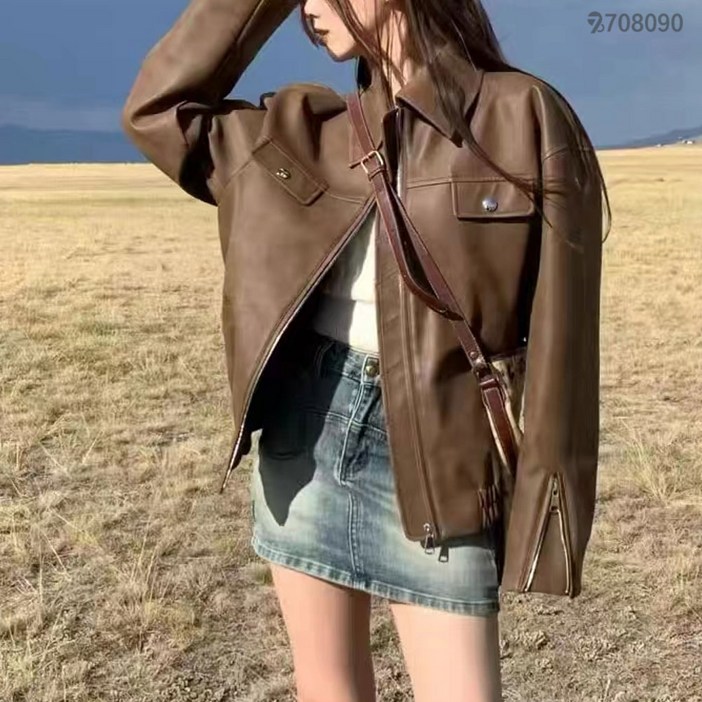 708090 여성 가죽 재킷 고급스러운 래더 자켓