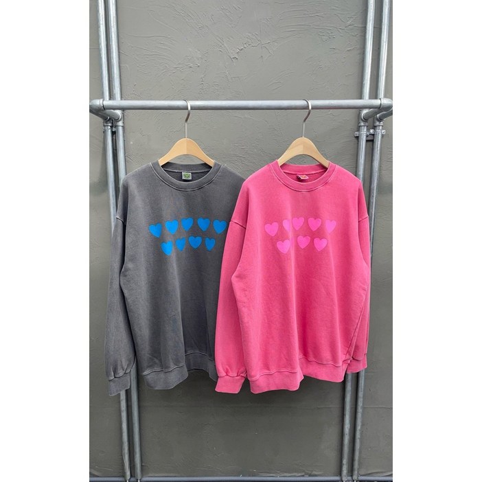 티봄 TBOM 피그먼트 하트나인 쭈리 맨투맨 퀄리티 오버핏 티셔츠 남녀공용