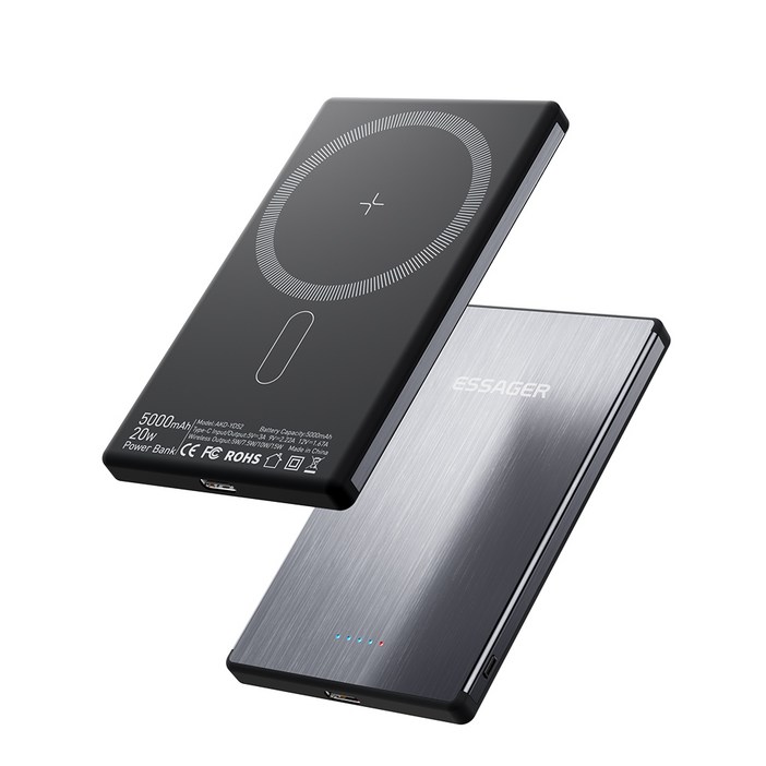 Essager 맥세이프 고속 무선충전 보조배터리 5000mAh, 그레이