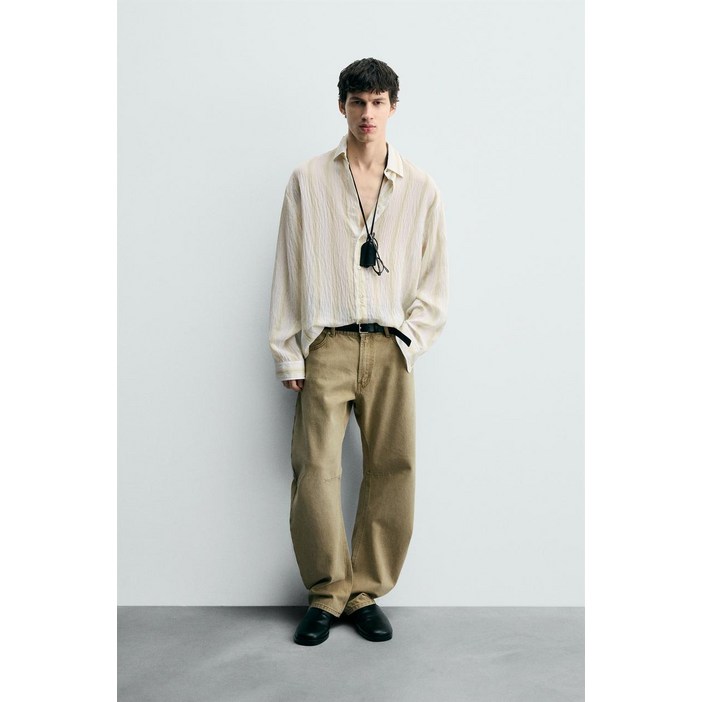 [국내배송]자라 ZARA 스트라이프 루즈핏 셔츠 - 크림902396