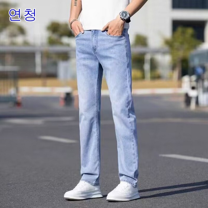 스트레이트 내츄럴 워싱 데일리 스판 일자 데님 남자청바지