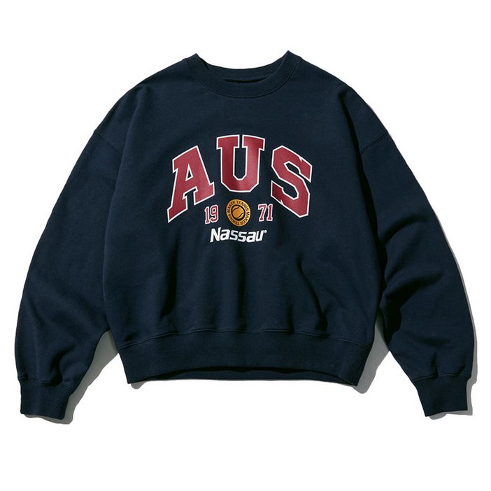 AUS 크롭 스웨트 셔츠 맨투맨 네이비