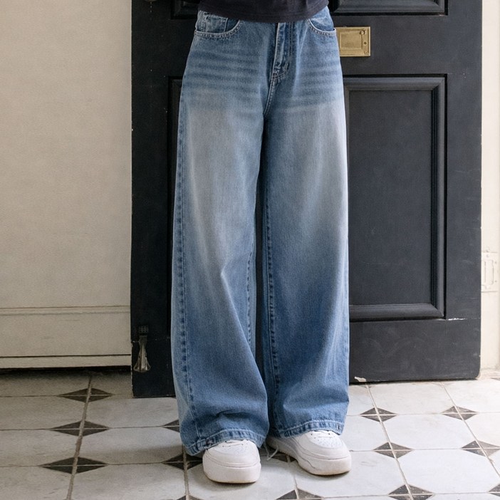 조이메리 여성 와이드핏 벌룬핏 데님 팬츠 청바지 체형커버 빅사이즈 워싱 청바지 시스타