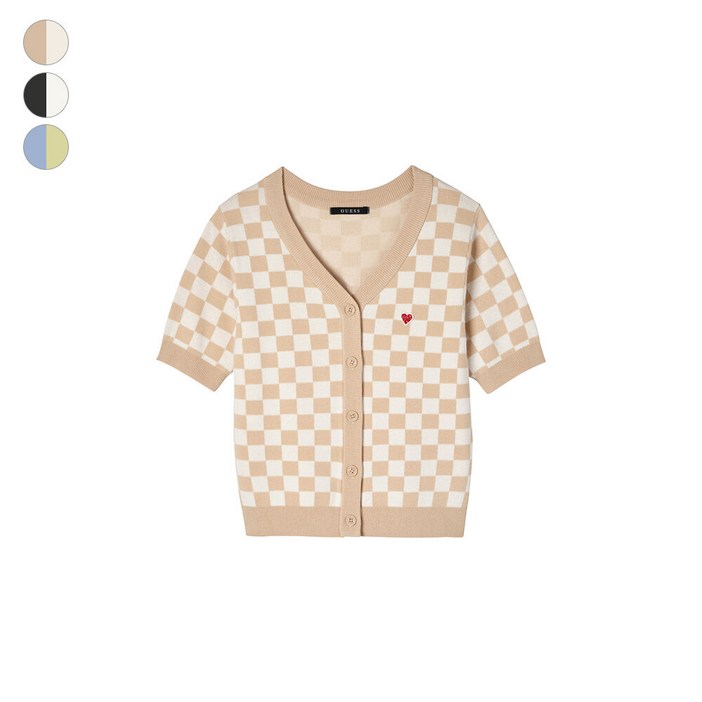 게스 게스  SUZY POP  여성 체커보드 반팔 가디건 ON2S5712