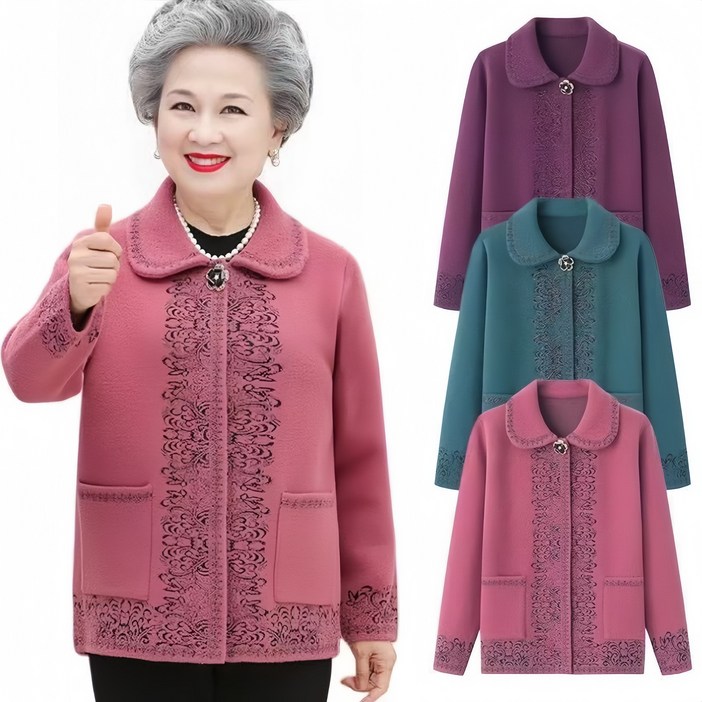 CinemaKiss 중년 여성 코트 카디건 두꺼운 가을겨울 70대 80대 할머니 옷 4050대 엄마옷 자켓 코트 생신선물 긴팔 실내복 효도선물