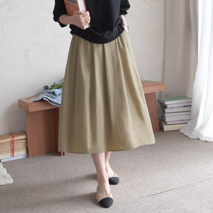 데일리앤 마랑트 여성용 바스락 A라인 절개 밴딩 포켓 주름 플레어 롱 스커트 데일리앤 마랑트 여성용 바스락 A라인 절개 밴딩 포켓 주름 플레어 롱 스커트