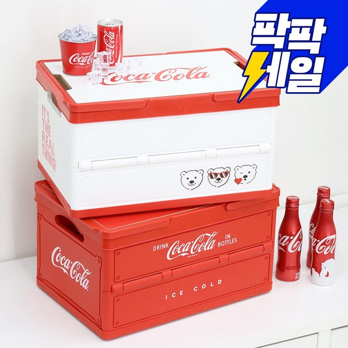 코카콜라 공식인증 상품 캠핑용 폴딩박스 화이트레드