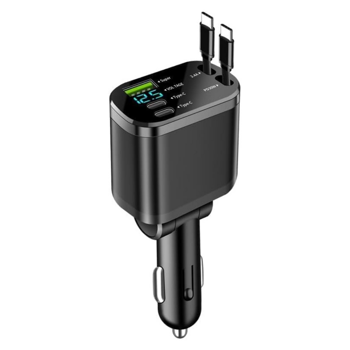 240W 고속충전 차량용 충전기  4인1 일체형 신축 케이블 USB 차량용 충전 어댑터