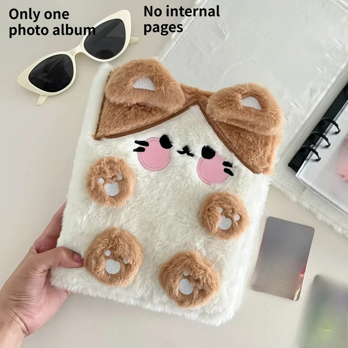 1pc 바인더 포토 카드 홀더 귀여운 플러시 개 고양이 사진 앨범 수집 도서 학생 노트 문구, 01 cat