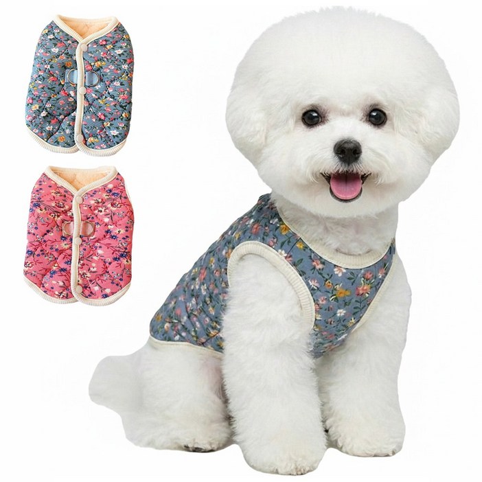 샤론넘버 강아지 겨울옷 김장 조끼 할머니 조끼 레트로 꽃무늬