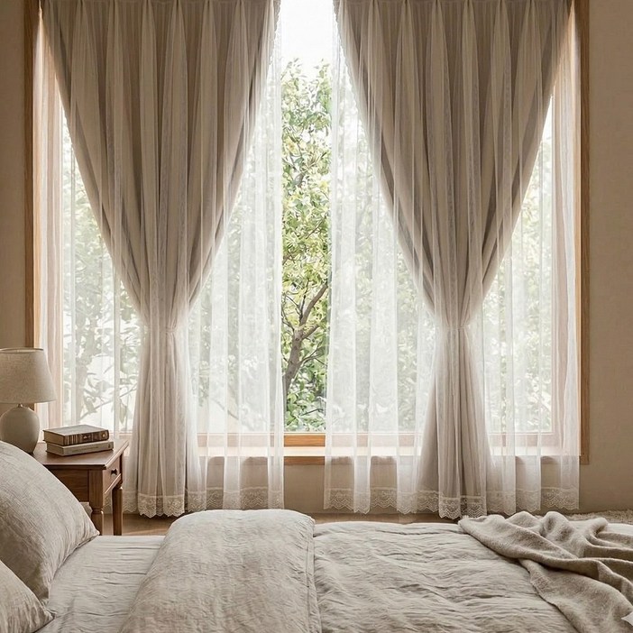 루메이크 쉽게 붙이는 무타공 벨크로 이중 암막커튼