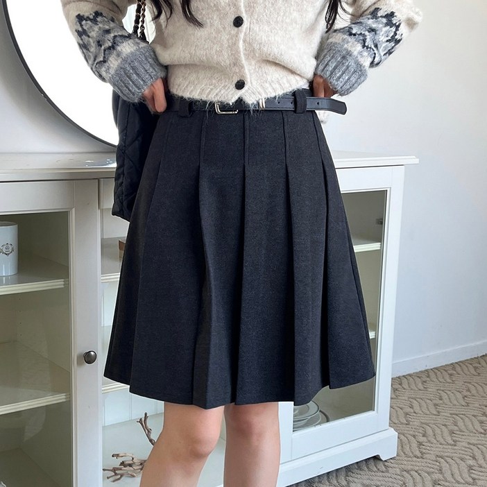 [디아미뇽] 메르제 모직 플리츠 A라인 미디 스커트