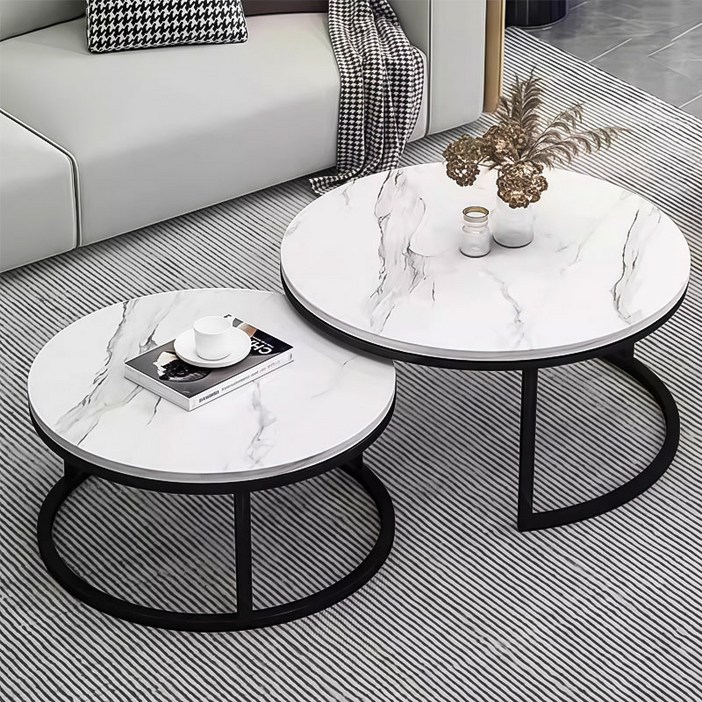 New World 거실테이블 7050CM 원형티테이블 CJ01, 화이트블랙