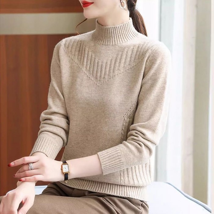 루스리더 겨울 여성 반폴라넥 칼라별 스판 니트티 EW44