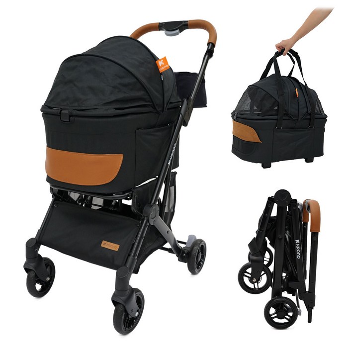 크로노 접이식 애견 강아지 유모차 개모차, 그레이, 1개