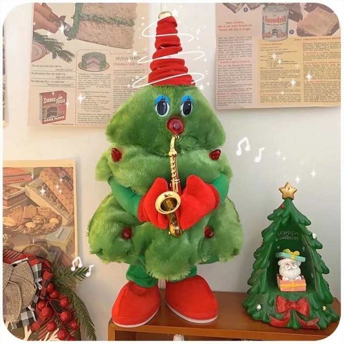 크리스마스 춤추는 트리 인형 장식 움직이는 멜로디 인형 댄싱트리 소품, 1개