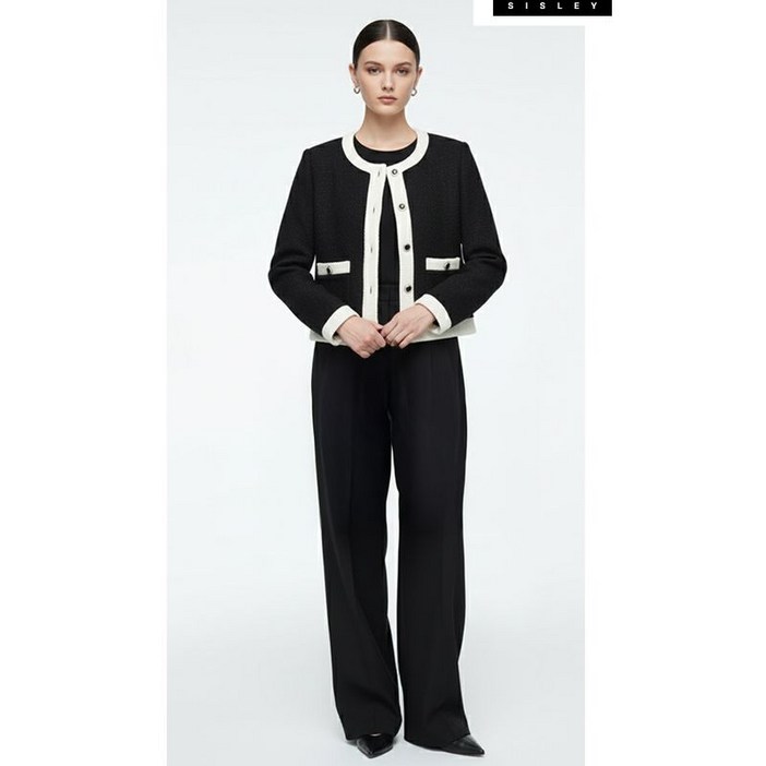 시슬리 라운드넥 트위드재킷 SAJKC5461 BK