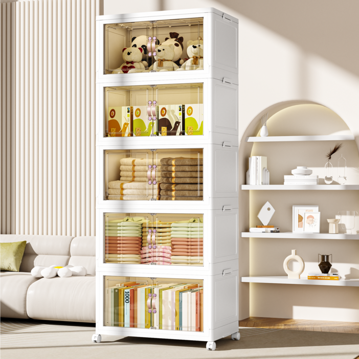 Kipnos 폴딩 대용량 리빙박스 수납박스 대형 가정용 거실 장난감 사물함 간식 선반 옷정리함 수납장 대용량 수납 정리함 접이식 보관함 다용도 수납함 플라스틱 수납함 리빙박, 5개, 반투명