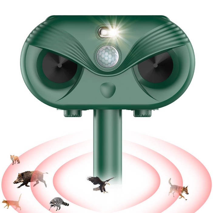 태양광 충전 강력초음파 조류 뱀 쥐 멧돼지 고라니 유해동물 적외선 퇴치기 LED 경보음, HT610녹색