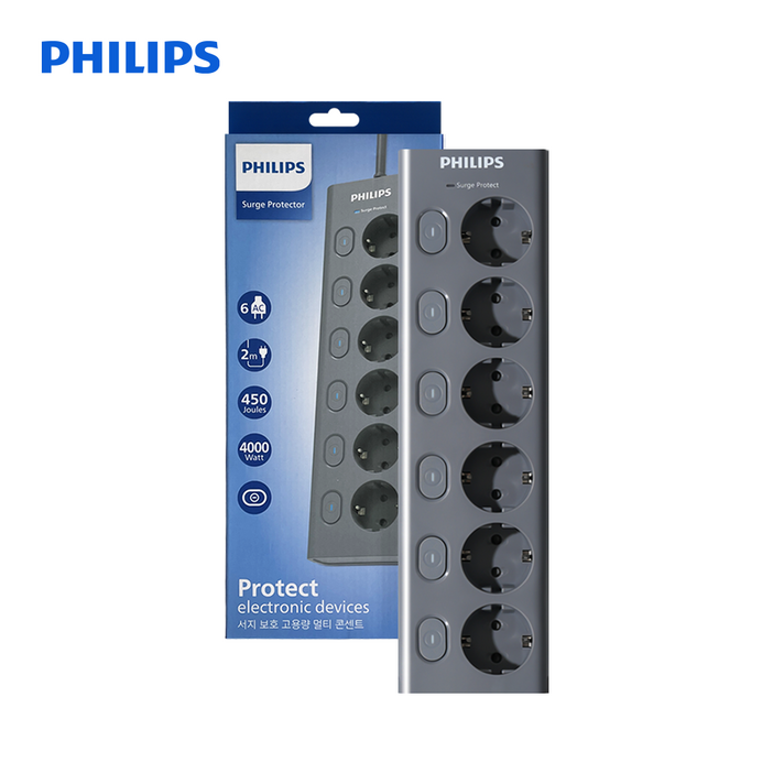 필립스 멀티탭 맥스 서지보호 6구 고용량 개별스위치 과부하차단