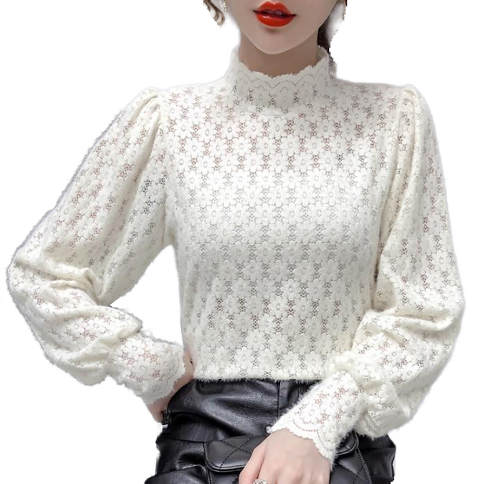 셀럽당 추동 빅사이즈 기모 레이스 이너 여 긴팔 티셔츠 패션 반폴라 블라우스 벌룬 탑