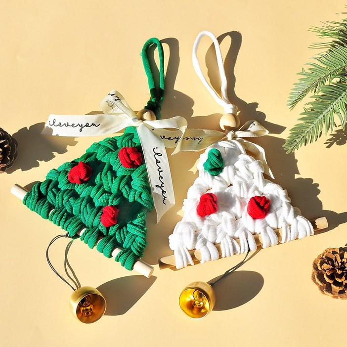 아트앤허그 크리스마스 트리 도어벨 만들기 양말목 업사이클링 DIY 오너먼트 장식, 트리 그린, 1개