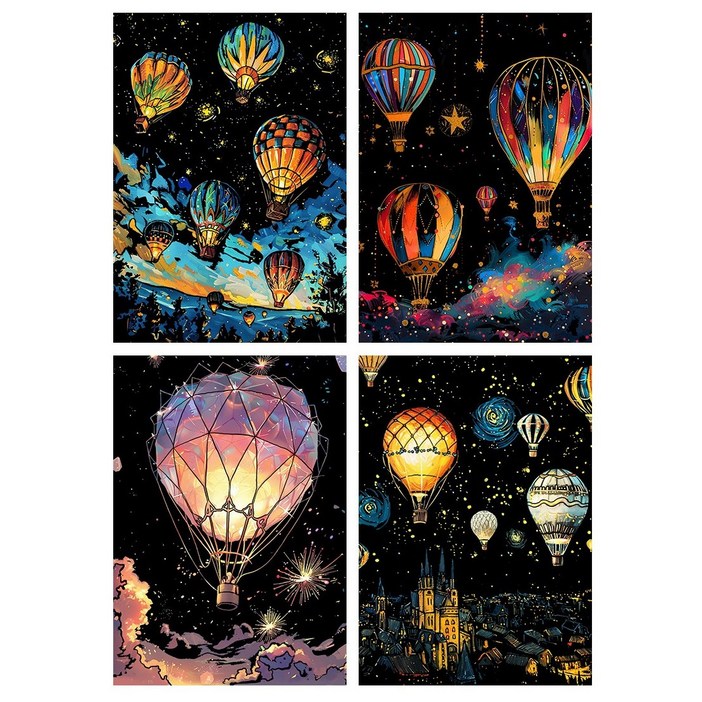 호미호비 A4 야광 루미 스크래치북, 열기구, 1개