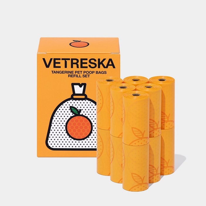 VETRESKA 오렌지 강아지 향기나는 배변봉투 풉백 디스펜서 세트(오렌지향), 풉백12롤 (디스펜서 없이), 1개, 1개입