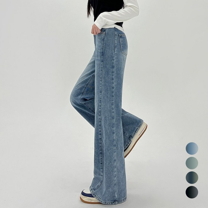 코모도 여성 와이드 청바지 절개 라인 4컬러 ( 2단기장 )