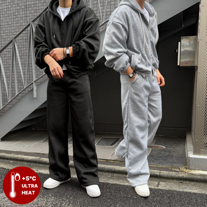 [SET 추가금X] 기모 크롭 후드집업 + 와이드 스트링 팬츠 트레이닝 세트 운동복 셋업