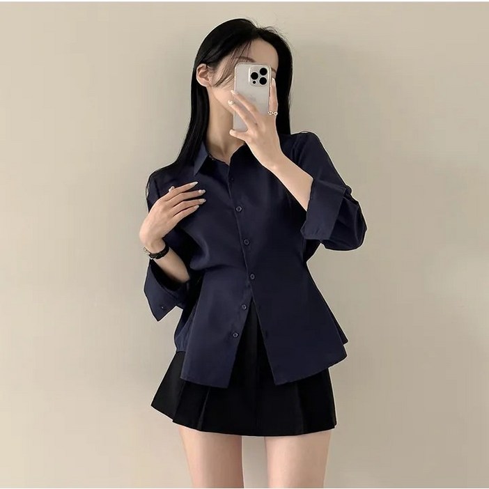 예쁨시전 라인커버 개강룩 사계절 카라넥 긴팔 셔츠 블라우스