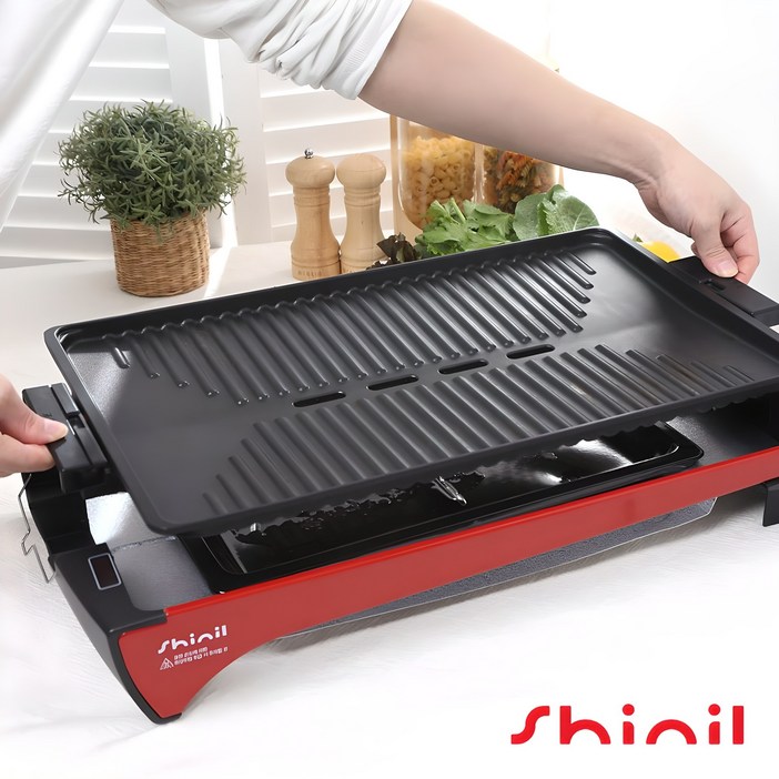 신일 전기그릴 멀티쿠커 고기불판 전기후라이팬 SPPH1700OSG마늘종지 고기선반 기본구성