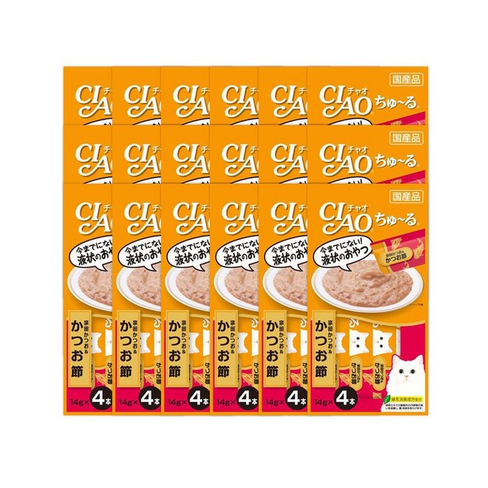 이나바 차오 츄르 고양이 간식, 혼합맛가다랑어가다랑어포, 18개, 56g