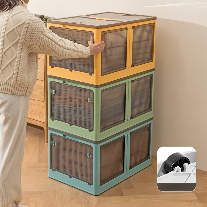 iSOJI 대용량 리빙박스 3개 세트 다용도 접이식 이동식 정리 수납장, 3개, 화이트