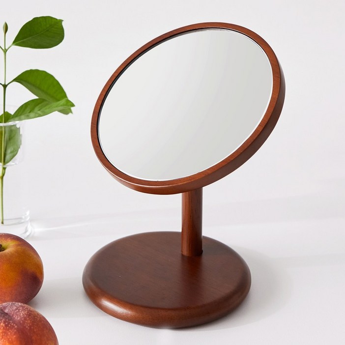 코코 원목 원형 미니 탁상거울 화장대 우드 화장 거울