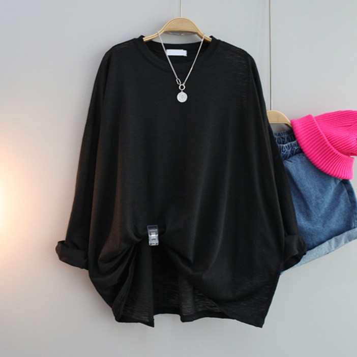 달콩 여성 빅사이즈 여름긴팔티 루즈핏 여리여리 꾸안꾸 세이드슬라브박스티