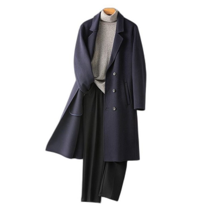 남자 울코트 캐시미어 울 아우터 싱글 데일리 하프 블랙 겨울 더블 롱 모직 울100