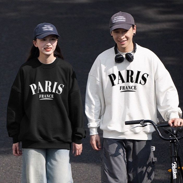 FONOW 남녀공용 ST 파리프랑스 오버핏 스탠다드핏 맨투맨 티셔츠