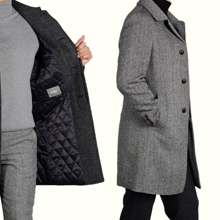MANA 마나 울 90% 퀄팅 캐시울 헤링본 남성 남자 정장 캐주얼 겨울 코트
