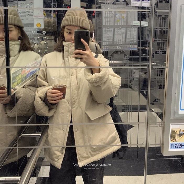 겨울 부활 양털 내피 도톰 기모 스탠드카고 야상코트